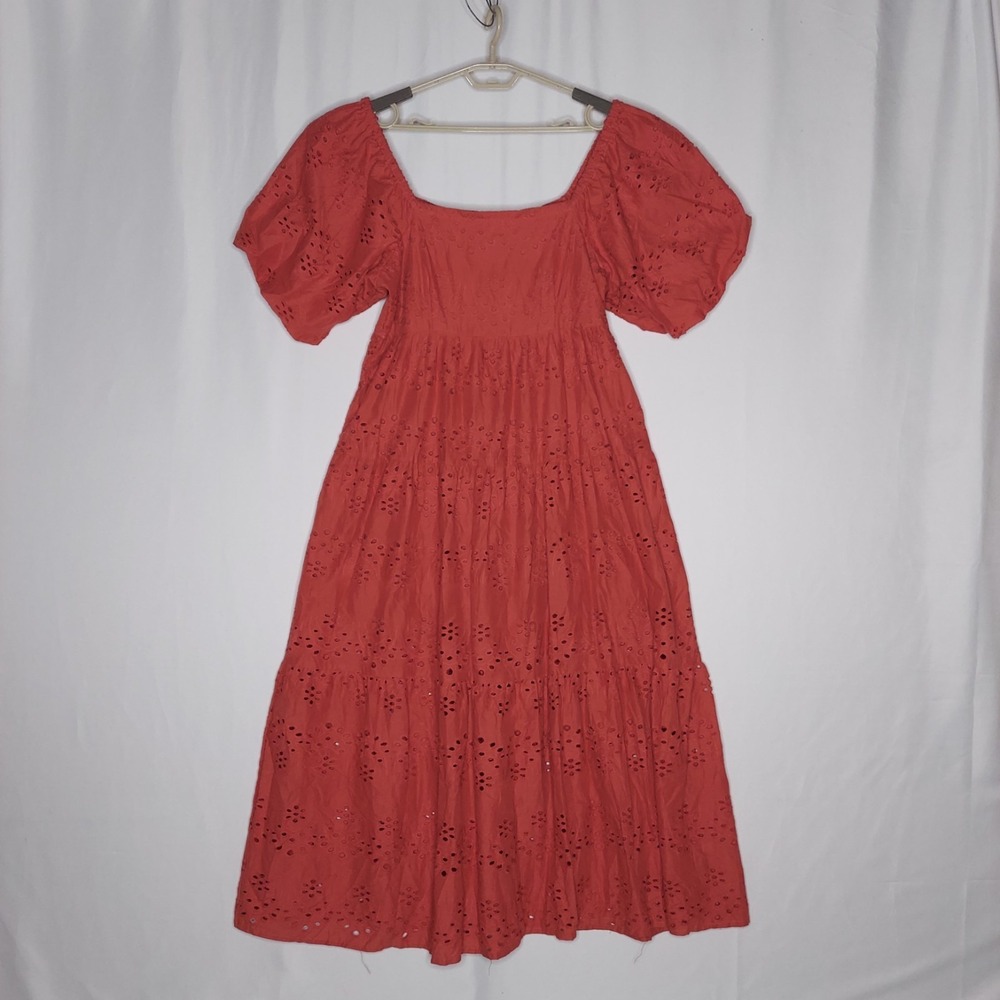 Meadow Rhodes Maxi Dress XL Smocked Embroidered Eyelet Off-Shoulder‎ Peasant